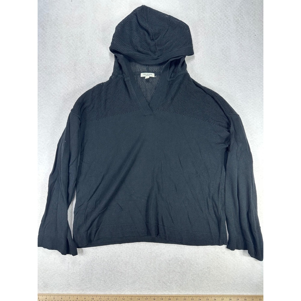 Max Studio London Womens Black Mesh Yoke Knit Hoodie Sweater Size M Medium